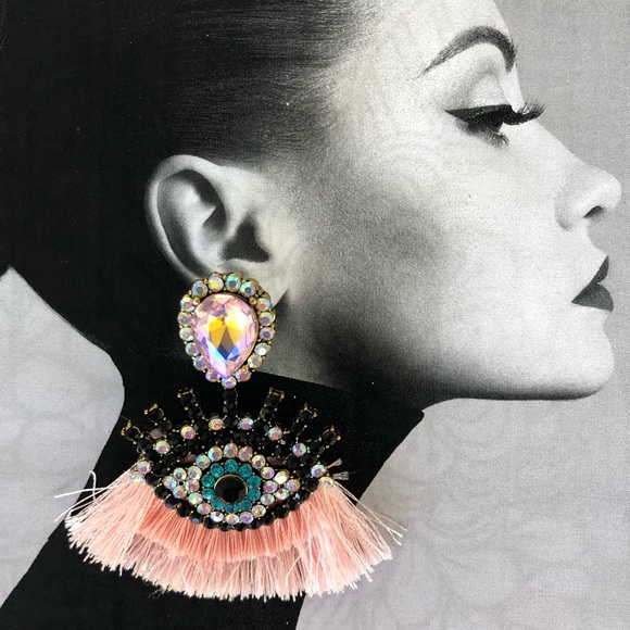 House Of Adornments Jewelry - Evil Eye AB Jet Blush Teal rhinestone earrings